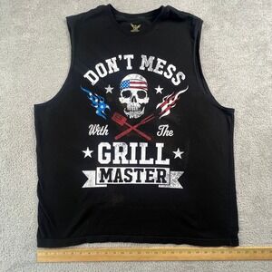 Faded Glory Muscle Tee Men XL Black Dont Mess With Grill Master Skull Patriotic